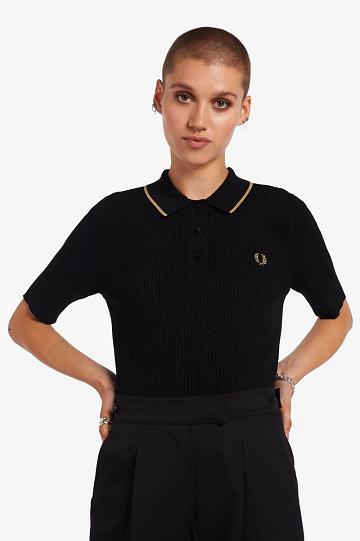 Fred Perry Ribbed Neulottu Naisten Paidat Mustat | FI 1071AHKP